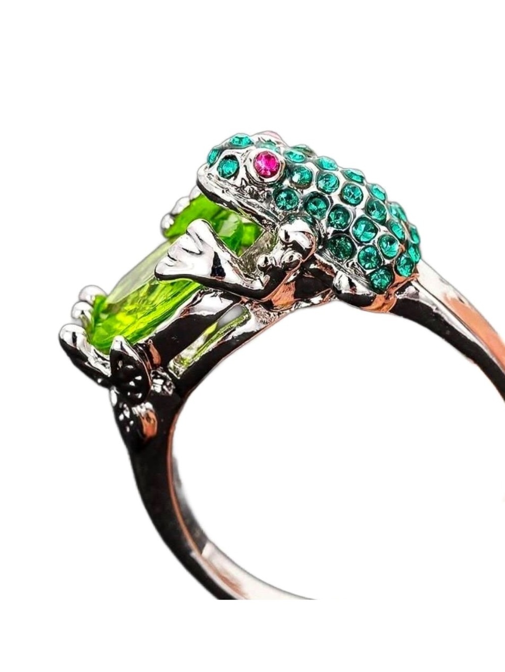 Vintage Green Cubic Zirconia Frog Ring Size 9.75